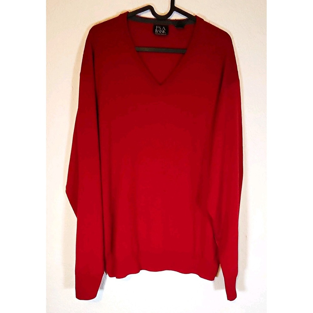 Jos. A. Bank Men's Knit Merino Wool V-Neck Pullover Sweater Red Solid XL